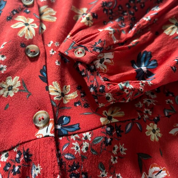 H&M Floral Long Sleeve Button Front Peplum Blouse, Size 8 - Picture 8 of 9